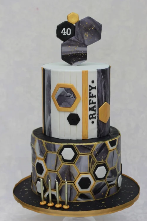 Bday Cake “Marble, Hexagons, & Gold”