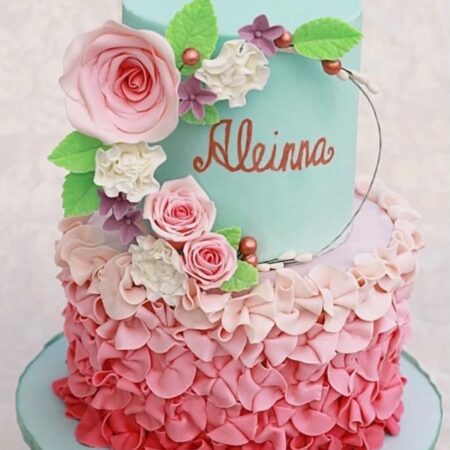 sugar flowers wreath cake