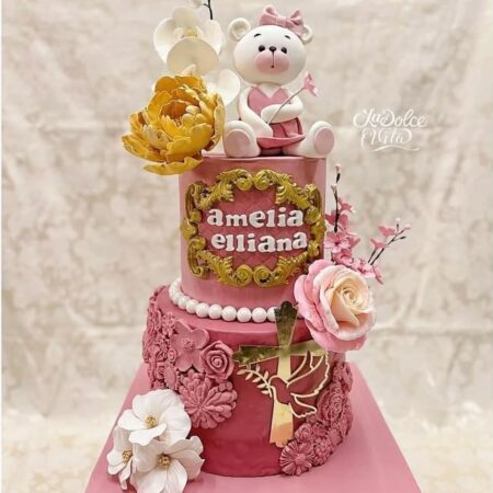 baby bear baptismal cake