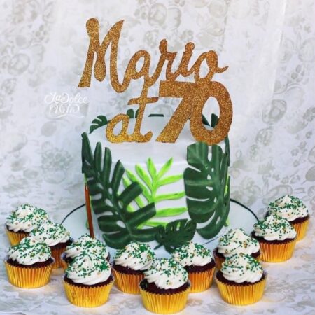 tropical cake with cupcakes